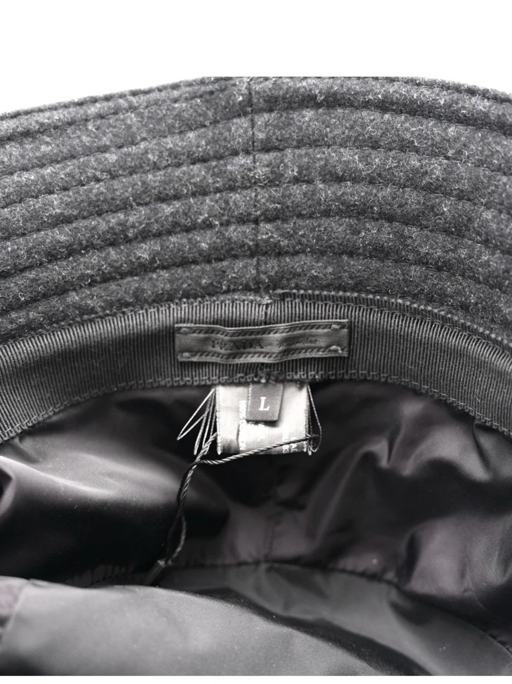 Authentic Prada Charcoal Gray Wool Bucket Hat with Triangle Logo